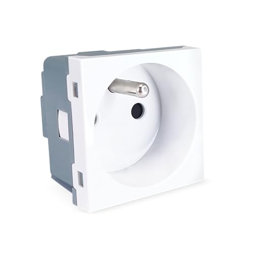 Image of MX 2-Pin French Power Socket with Safety Shutter - 13A 250V, 2-Module 45x45mm Modular Wall Outlet - Compatible with EU & UK Switches