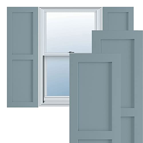 Ekena Millwork 12"W x 53"H True Fit PVC Two Equal Flat Panel Shutters, Peaceful Blue (Per Pair - Hardware Not Included)
