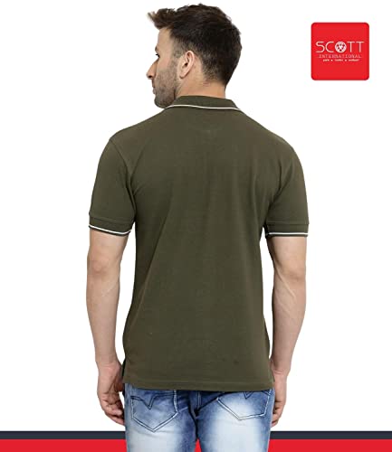 Image of Scott International Men's Organic Cotton Regular Fit Polo T-Shirt (Military Green with White, XL)