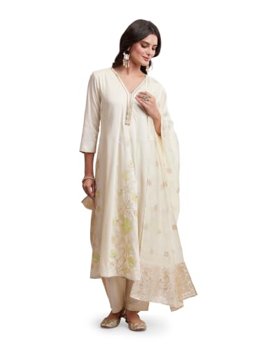 Image of Amazon Brand - Myx Women's Embroidered Kurta Suit Set with Dupatta with Jaquard Dupatta | A-Line Salwar Suit Set (Available in Plus Sizes)