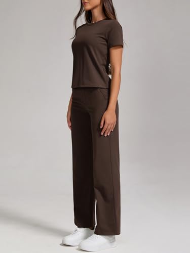 ZFLM Women Casual Loungewaer 2 Piece Outfits Short Sleeved Wide Leg High Waisted Pants with Pockets Tracksuit Sets Streetwear4
