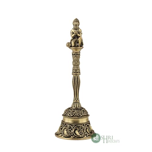 Image of INDICAST 5.5 Inches Brass Hanuman Pooja Hand Bell | Puja Ghanti for Mandir | Handcrafted Pooja Bells for Home Temples and Spiritual Spaces (Weight- 120gm)