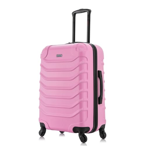 Image of InUSA ENDURANCE Luggage with Spinner Wheels | Durable Lightweight Hardside Suitcase, Spacious Travel Bag with Handle and Trolley | 24-Inch Medium Checked Luggage | Pink