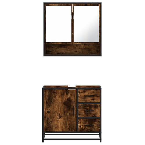 Conjunto de muebles de baño en roble ahumado marrón de madera contrachapada duradera 6