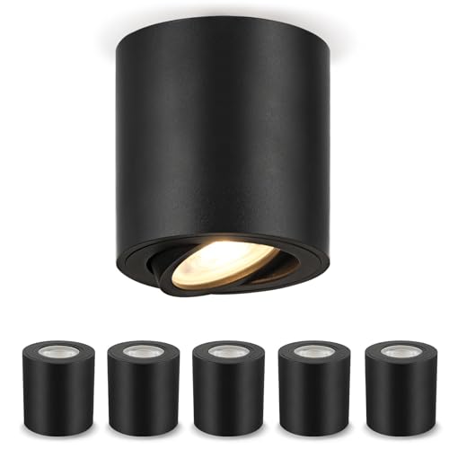 6 LED Foco de Techo Interior Recibidor Negro Orientable 3000K / 4000K / 6000K, 6.5W Focos Superficie Gu10 Regulable Cilindro Aluminio, Aplique Techo Ceiling Pasillo Hallway 230V 550LM, Cilindrico