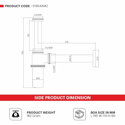 Image of Johnson ABS Bottle Trap for Wash Basin with 190 mm Outlet Pipe | ABS Material | Chrome Plated Glossy Finish with Wall Flange | Anti Cockroach Trap | 1 Year Warranty (Pack of 1)