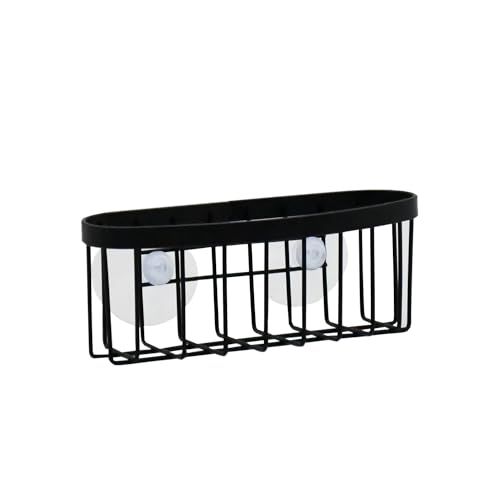 Organizador de esponja para fregadero con ventosas transparentes fuertes, resistente al óxido, secado rápido (Negro mate) miniatura 1