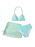 SHENHE Girl's 3 Piece Swimsuits with Cover Up Skirt Halter Triangle Bathing Suits Bikini Set Mint Green 12Y