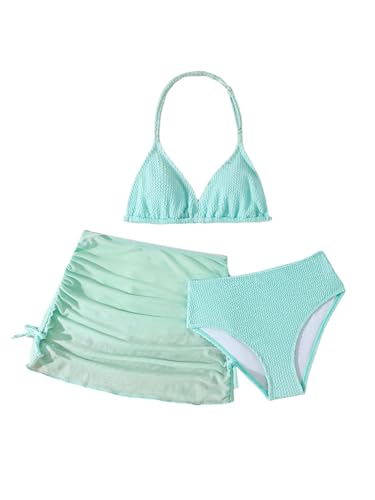 Image of SHENHE Girl's 3 Piece Swimsuits with Cover Up Skirt Halter Triangle Bathing Suits Bikini Set