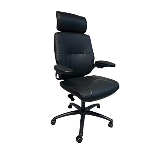 Preisvergleich Produktbild LITING ErgonomischBürostuhl Echt-Leder Schwarz Design Schreibtischstuhl Armlehne Chefsessel höhenverstellbar 150KG Drehstuhl Synchronmechanik hohe Rücken-Lehne Kopfstütze