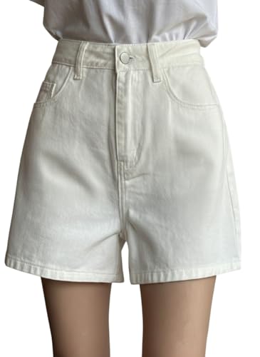 Image of Leriya Fashion White Denim Shorts for Woman | White Shorts for Girls | Western High-Waist Short's with Button Closure | Denim Relaxed Fit Summer Stylish Women