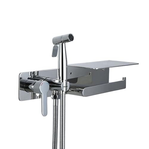 Ducha Higienicas para WC, Grifo Bidet para WC de Mano Agua Fría y Caliente con Portarrollos Papel y Manguera de 1.5m, Kit de Ducha Bidet Acero Inoxidable, Pulverizador de Bidé para Inodoro
