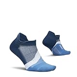 Feetures Elite Light Cushion No Show Tab Ankle Socks - Sport Sock with Targeted Compression - Blue Wave, Large (1 Pair)