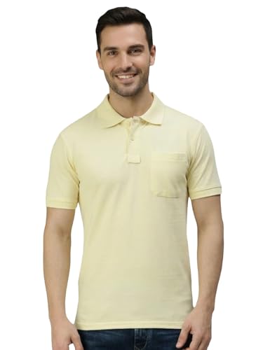 Image of Lux Cozi Men's Polo T-Shirt Regular Fit Half Sleeves with Pocket | Cotton Blend Polo Neck Collar T-Shirt for Men | Casual, Office Comfortable Breathable T-Shirt | Stylish Plain Tee