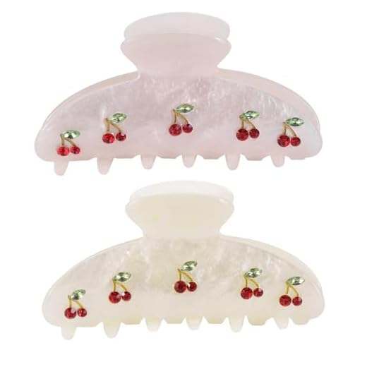 2PCS Cherry Hair Clips for Women Girls – Kawaii Fruit Medium Unique Claw clips, Trendy Handmade Look Acetate Hair Accessories for Thin Hair