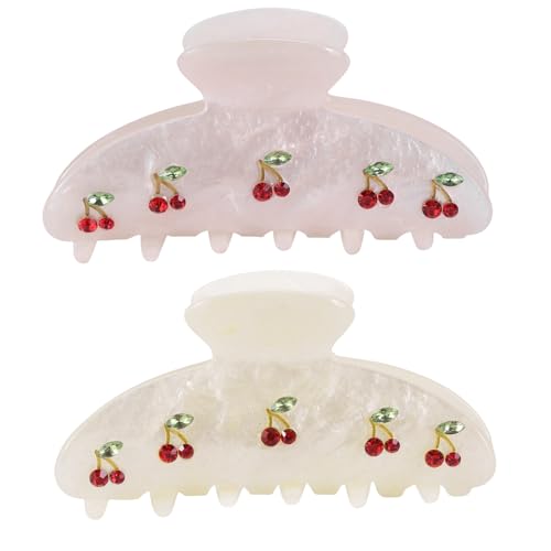 2PCS Cherry Hair Clips for Women Girls Kawaii Fruit Medium Unique Claw clips Trendy Handmade Look Acetate Hair Accessories for Thin Hair