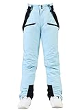 HOUZONIY Pantalones de esquí para mujer, pantalones térmicos de snowboard, pantalones de exterior para mujer, cintura ajustable, con tirantes extraíbles, ropa de esquí, azul claro, M