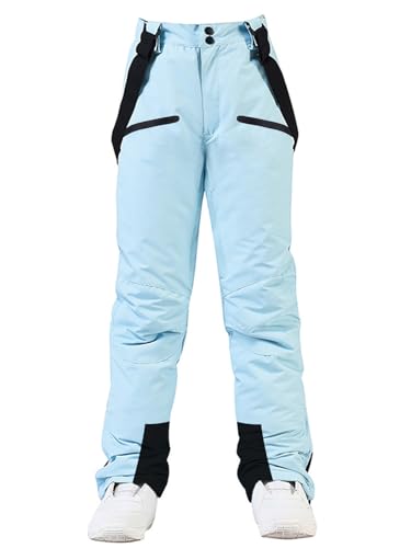 HOUZONIY Skihose für Damen, Thermo Snowboardhose, Outdoorhose für Damen, Verstellbarer Bund, mit abnehmbaren Hosenträgern, Skibekleidung(Hellblau M)