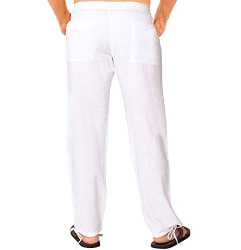 M&B USA Cotton White Pants Summer Beach Elastic Waistband Casual Pants2