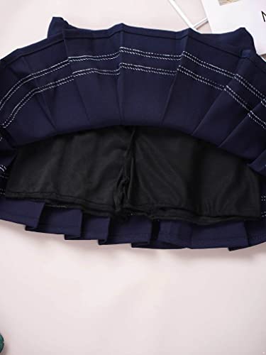 Vastwit Toddler Little Girls Skater Tennis Skirts A-Line Pleated Mini Skirt With Lining Shorts Dark Blue&White 12-18 Months #TOP1