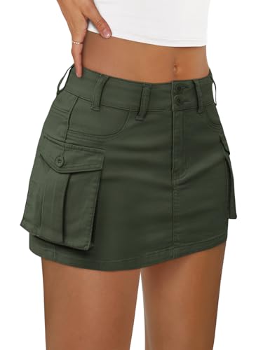 LILLUSORY Women Cargo Mini Skirt Denim Jean Dress with Pocket