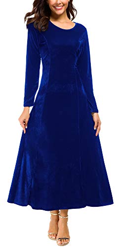 Urban CoCo Women's Elegant Long Sleeve Ruched Velvet Stretchy Long Dress (S, Royal Blue)