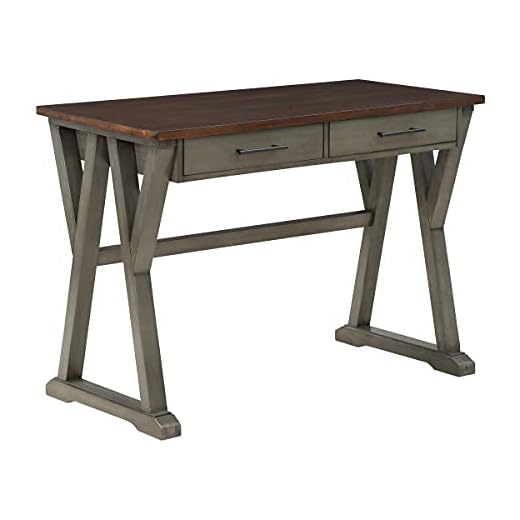 OSP Home Furnishings Jericho Rustic 42 Inch Writing Desk with 2 Drawers and Burnished Decorative Hardware, Slate Gray