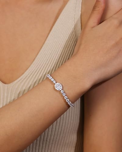 FANCIME Sterling Silver Cubic Zirconia Tennis Bracelets for Women Oval Halo CZ Bracelets Fine Jewelry Birthday Gifts for Women Her, 7"2