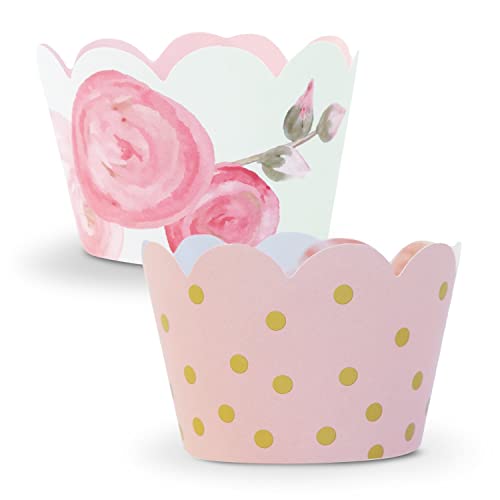 Confetti Couture- Cupcake Wrappers, Pink And Gold Party Cupcake Supplies, 1St Birthday, Fairy Princess Birthday Parties, Sweet 16, Floral, Baby Shower, Bridal Shower, Wedding Cupcake Holder - 36 Count #TOP20