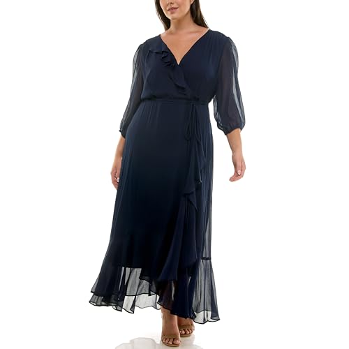 Image of Maison Tara Women's V-Neck Ruffle Faux Wrap Maxi Dress