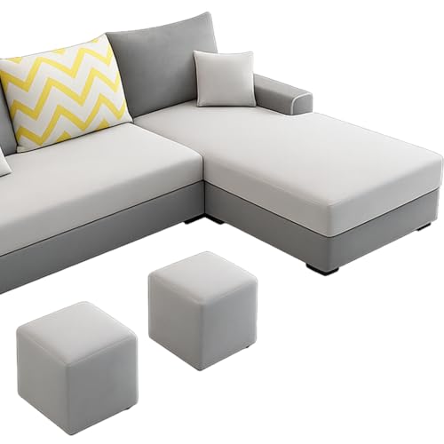 Image of Casaliving Afie RHS 4 Seater L-Shape Sofa Set with 2 Puffy for Living Room (Grey & Dark Grey Colour) Premium Fabric Sofa Set