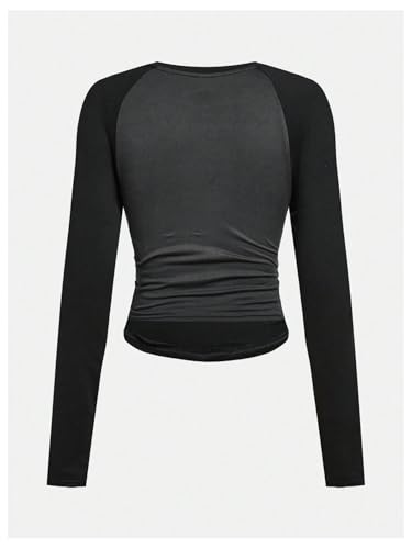 Floerns Girl's Y2k Color Block T Shirts Ruched Crew Neck Long Sleeve Slim Fit Tee Tops2