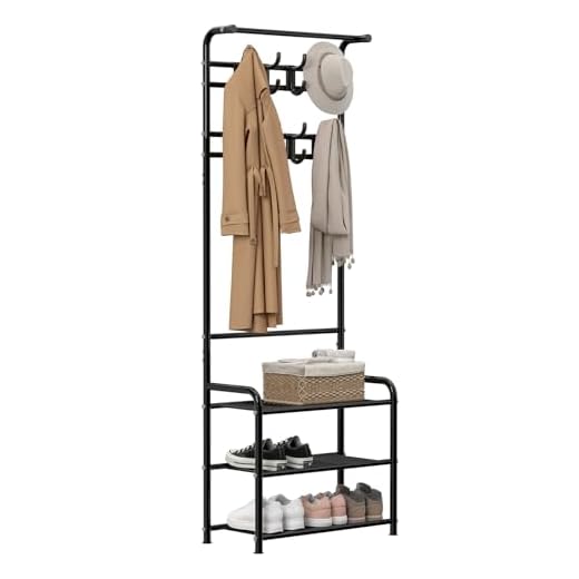 Perchero de pie con zapatero y tendedero y ganchos 3 en 1, Perchero Entrada Recibidor Ahorra espacio Estable Perchero de ropa (negro)