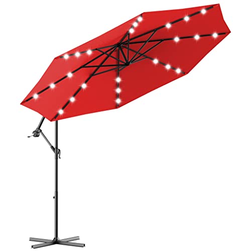 Slnfxc 10' Hanging Solar Led Umbrella Patio Sun Shade Offset Market W/Base 10Ft Solar Powered Offset Umbrella With Cross Base (Color : D) #TOP5