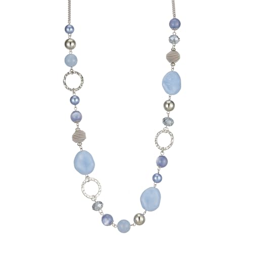 FULU AUTUMN Collier de Perles Long en Argent - Collier Boheme avec des Cristaux et des Perles en Pierre Naturelle Bijoux Fantaisie - Belle Idée de Cadeau de...