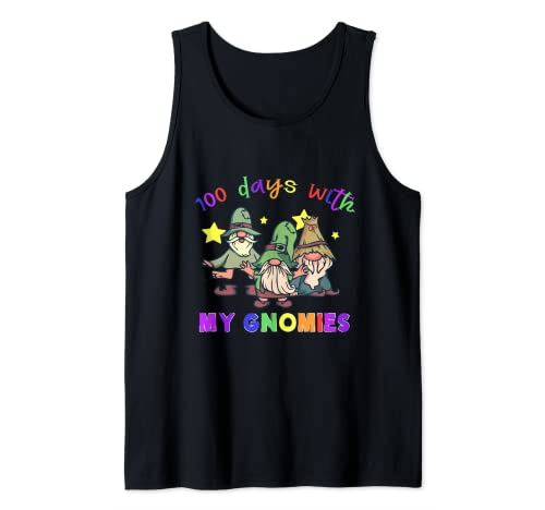 Feliz Día 100 De Escuela Gnomies Virtual Maestros Niños Camiseta sin Mangas