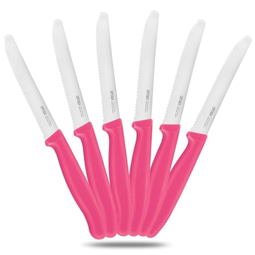 OPOLIA 6 Stück Pink Frühstücksmesser,kann als Tafelmesser、Brötchenmesser、Tomatenmesser, Hochwertiger Rostfreier Stahl Messerset,Messer...