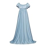 azrian Renaissance Dress Women Puff Short Sleeve Elastic High Waist Satin Maxi Dress Medieval Chemise Court Gown Evening Prom Light Blue