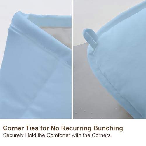 Image of Bed Comforter - Double Size - Light Blue & Light Grey - 300 GSM Quilt Blanket Rajai - Winter Warm Down Alternative Duvet Insert with Corner Ties