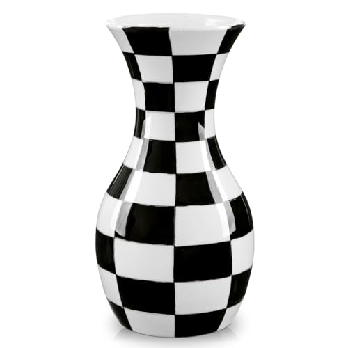 Black and White Ceramic Vase, 11" Tall Black Checkered Vase in Wide Mouth, Large Decorative Flower Vases for Decor Living Room, Table Centerpiece, Dining Room, Entryways, Wedding Decor, Porcelain Vase