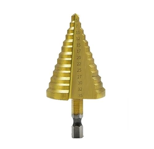 GUTUYEHKEA Broca escalonada de 5-35 mm/6-35 mm con Recubrimiento Titanio, 13 Pasos, Ranuras espirales múltiples for perforar Agujeros cónicos. Piezas for Herramientas eléctricas(5-35mm)