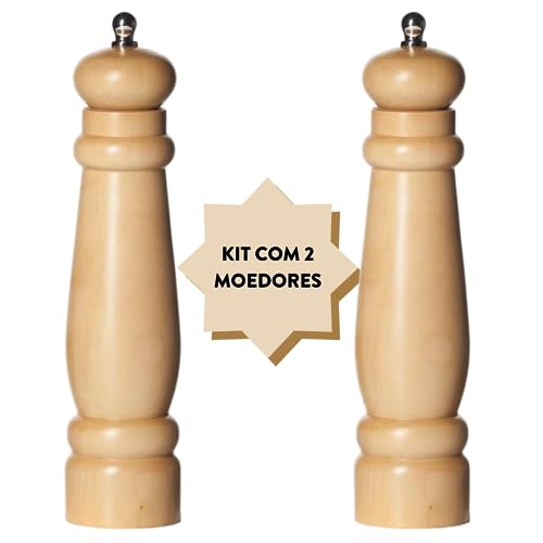 Kit 2 moedor de pimenta e sal manual madeira 21cm manual com regulagem