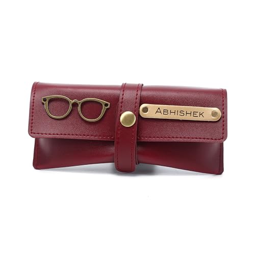 Image of AICA Personalised Name & Charm Leather Sunglass Case Cover for Men & Women | Hard Case Eyewear Cover