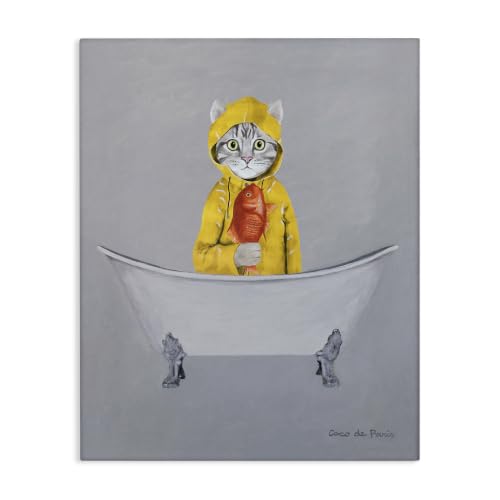 Cat Fish Raincoat Claw Foot, 24 x 30 Inch Canvas Wall Art