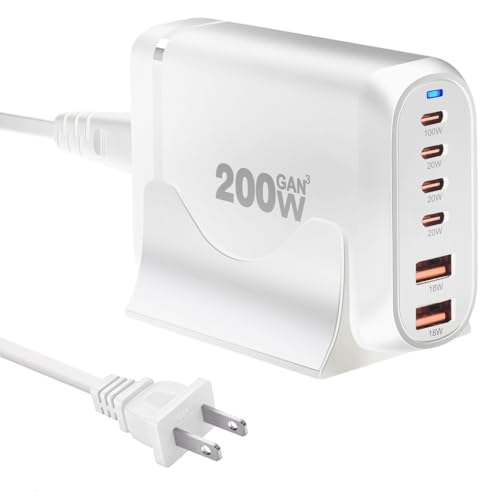 LENTAD 200W USB C Charger, 6 Ports USB C Fast Charging Station, GaN III PD QC Desktop Charger Block...