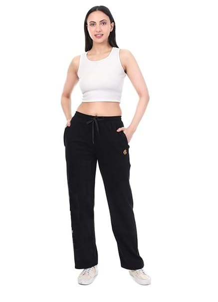 SNITCH Cotton Track Pants for Women || Summer Trackpants for Ladies || Zipper Pockets || Comfortable Elastic Waist Activewear Joggers| Black | M in black