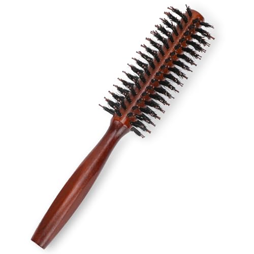 Small Round Brush,Boar Bristle Hair Brush Portable Hair Brush with Wood Handle Mini Rolling Circular Hairbrush for Blow Drying,Styling,Curling,Adding Hair Volume