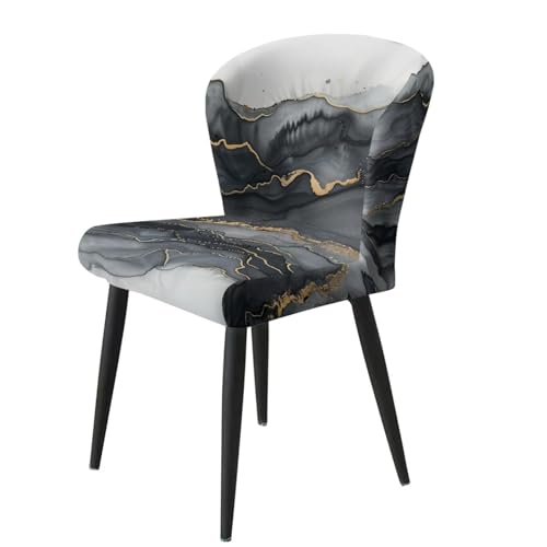 Image of Black Marble Bar Stool Covers with Backs Cushion Slipcover for Counter Set of 2 Waterproof Height Mid Low Back Chair Protector Easy to Install