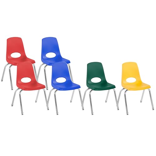 Image of Factory Direct Partners 14 inch School Chairs, Stackable Kids Classroom Chair, Set of 6 Stacking Student Chair with Swivel Glides For 1st-3rd Grade, Elementary & After-School Programs, Assorted Colors