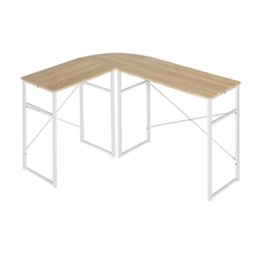Amazon Brand - Umi Escritorio Esquinero, Mesa de Ordenador en Forma de L, Escritorio de Trabajo - Estructura Madera y Metal, (83x40; 63x40) x72,5cm, Roble Claro